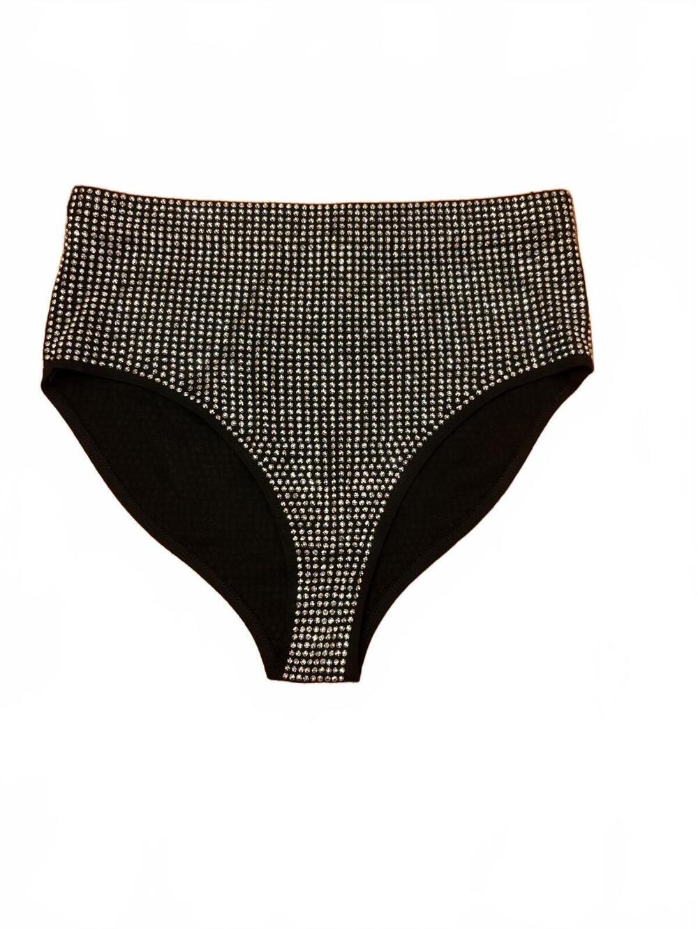 Bear Dance High-Waisted Black Rhinestone Embellished Bikini Bottom Size S